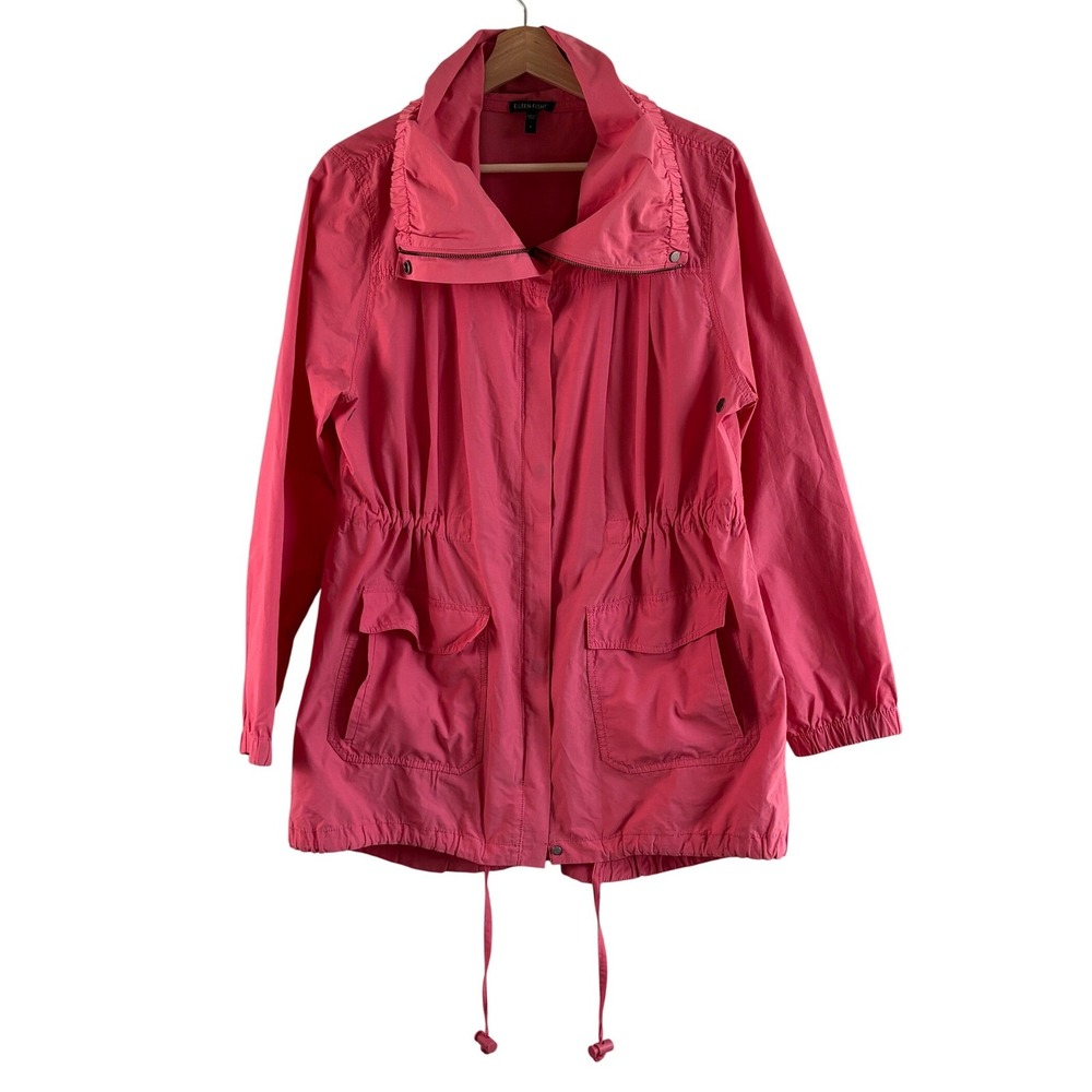 Eileen Fisher Utility Jacket Pink Womens Size L Drawstring Waist Parka Coat